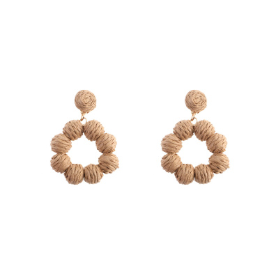 Ψάθινο σκουλαρίκι SASA-9954-13 - Σκούρο Μπέζ