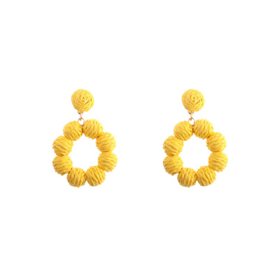 Ψάθινο σκουλαρίκι SASA-9954-13 - Κίτρινο