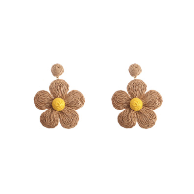 Ψάθινο σκουλαρίκι SASA-9961-13 - Σκούρο Μπέζ