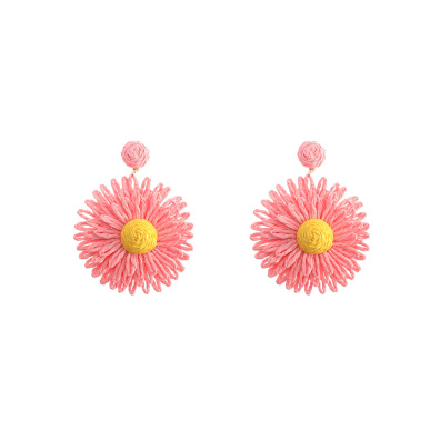 Ψάθινο σκουλαρίκι SASA-9963-13 - Ροζ