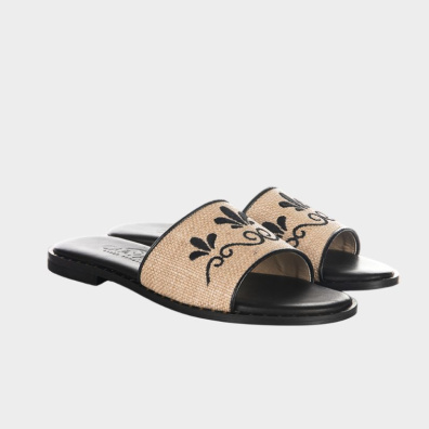 Σανδάλια Με Ψάθα Caryatis 62090/5785/141 Ασπρο/Μαύρο