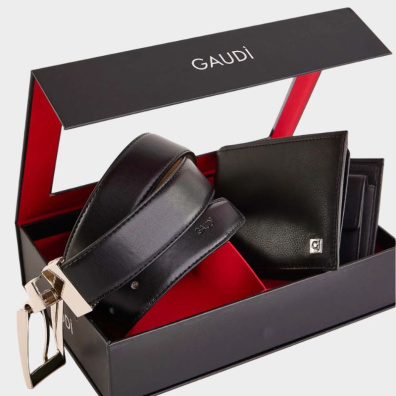 Σετ Πορτοφόλι και Ζώνη Gaudi V5AE-12160-V0125 Μαύρο/Καφέ