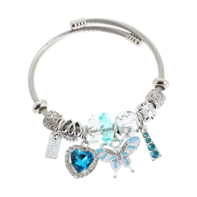 Βραχιόλι με καρδιά QW-8120-15 - Γαλάζιο