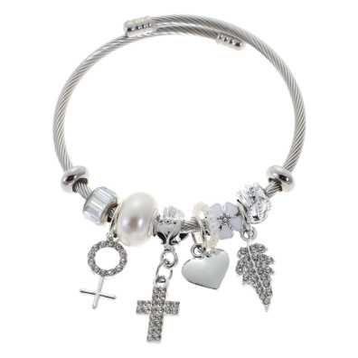Βραχιόλι με σταυρούς QW-8117-15 - Ασημί