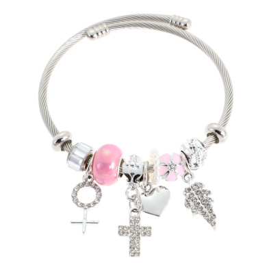 Βραχιόλι με σταυρούς QW-8117-15 - Ρόζ