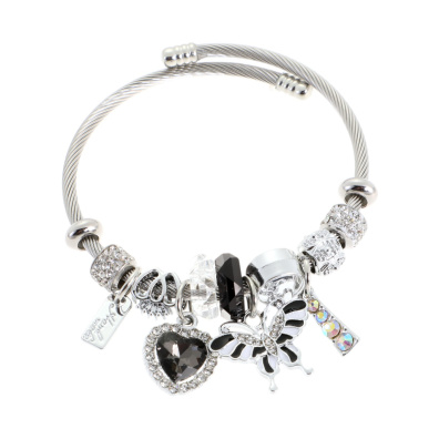 Βραχιόλι με καρδιά QW-8120-15 - Μαύρο