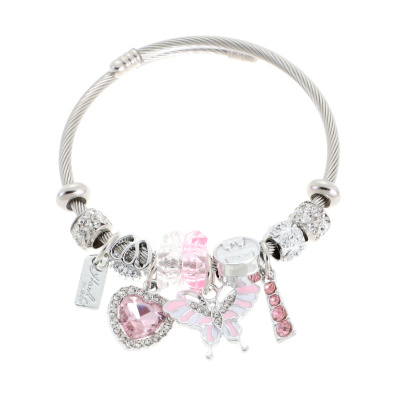 Βραχιόλι με καρδιά QW-8120-15 - Ρόζ