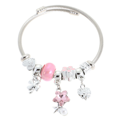 Βραχιόλι με αστέρια QW-8123-15 - Ρόζ