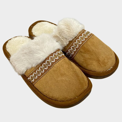 Γούνινες Παντόφλες Με Κεντητή Τρέσα My Choice XL-8089 Κάμελ