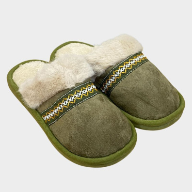 Γούνινες Παντόφλες Με Κεντητή Τρέσα My Choice XL-8089 Χακί